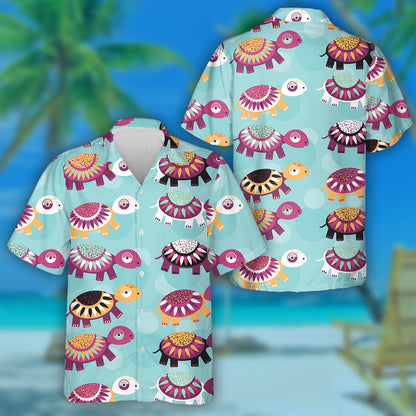 Funny Cute Turtle Animal On Blue Background Hawaiian Shirt, Hawaiian Shirt Gift, Christmas Gift