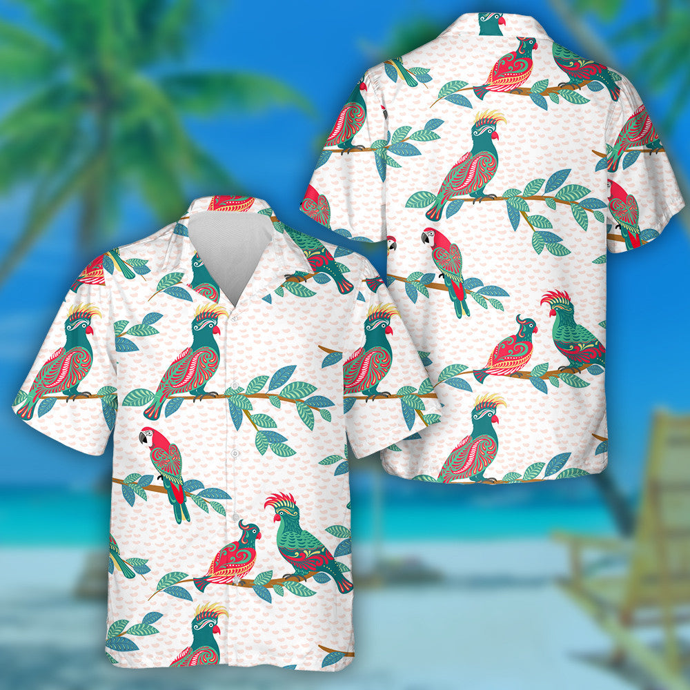 Parrots Éan Geal le Ornáidí Suí Ar Na Brainsí Léine Haváís, Bronntanas Léine Haváís, Bronntanas Nollag