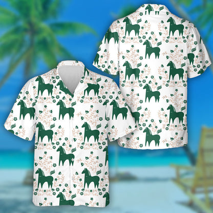 Cartoon Style Green Horse And Flowers Hawaiian Shirt, Hawaiian For Gift