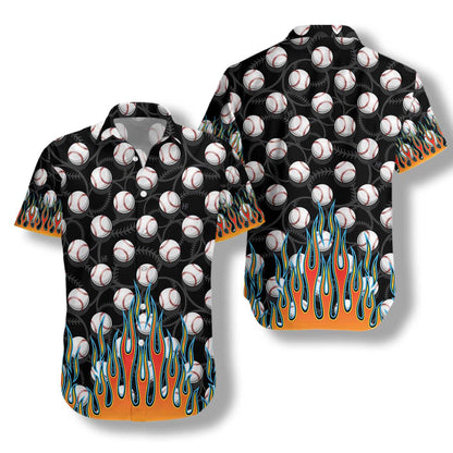 The Passion Of Sport Flame Baseballs Design Hawaiian Shirt, Hawaiian Shirt Gift, Christmas Gift