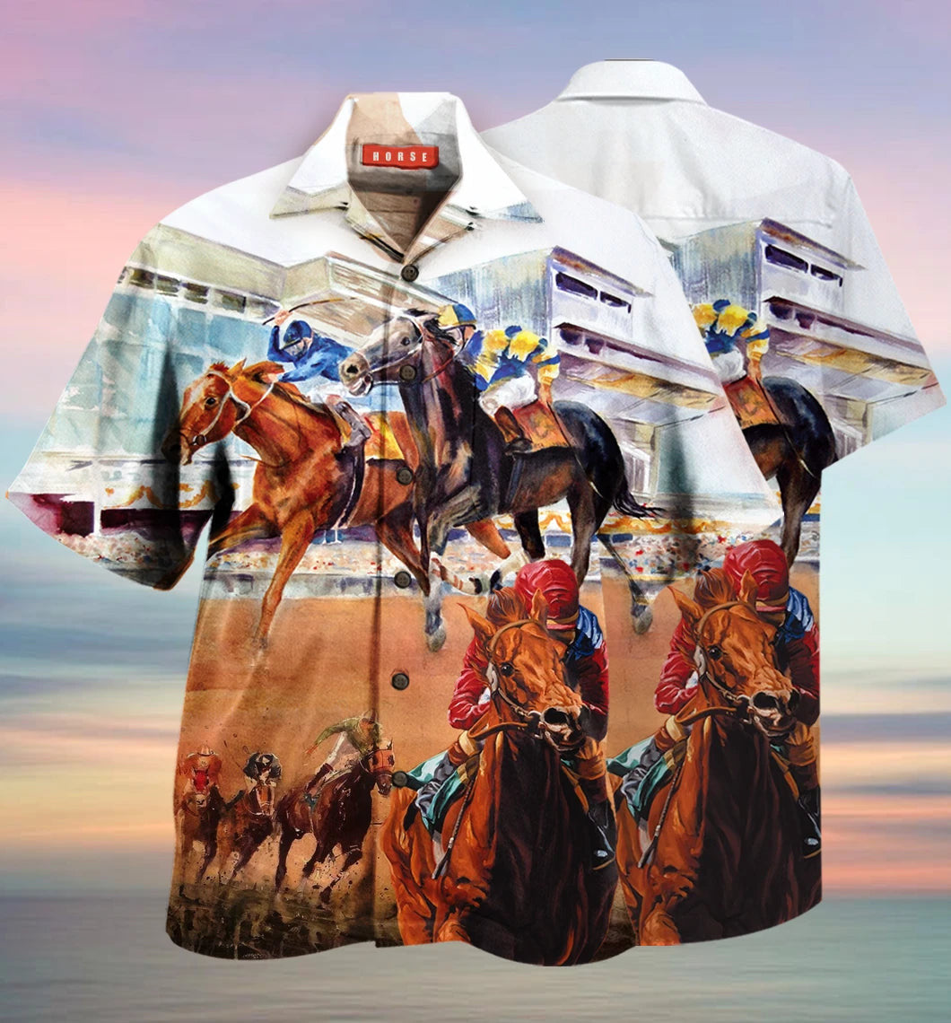 Horse On The Race Design Hawaiian Shirt, Hawaiian For Gift