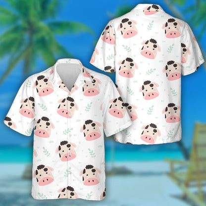Cartoon Face Of Baby Cow Doodle Style Hawaiian Shirt, Hawaiian Shirt Gift, Christmas Gift