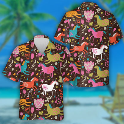 Funny Horses In Flowers In Vintage Style Hawaiian Shirt, Hawaiian Shirt Gift, Christmas Gift