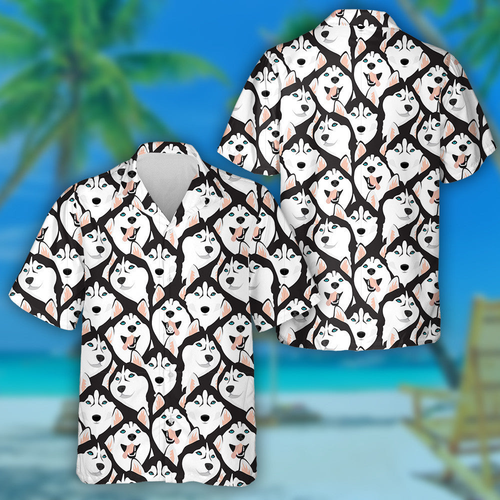 Husky Dogs With Blue Eyes Isolated Background Hawaiian Shirt, Hawaiian Shirt Gift, Christmas Gift