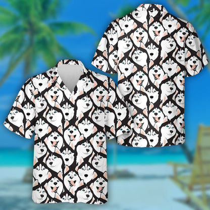 Husky Dogs With Blue Eyes Isolated Background Hawaiian Shirt, Hawaiian Shirt Gift, Christmas Gift