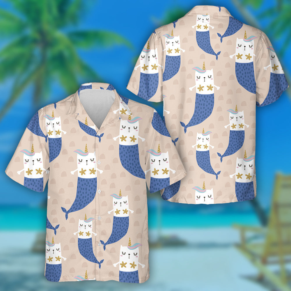 Maighdean mhara draíochta cat le adharca ar léine bándearg Haváís, bronntanas Léine Haváís, bronntanas Nollag