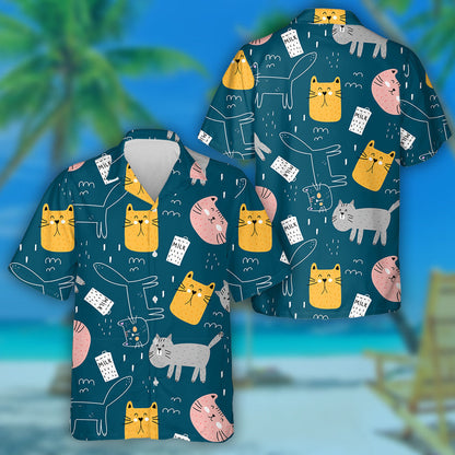 Cartoon Cats And Milk With Decor Elements Hawaiian Shirt, Hawaiian Shirt Gift, Christmas Gift