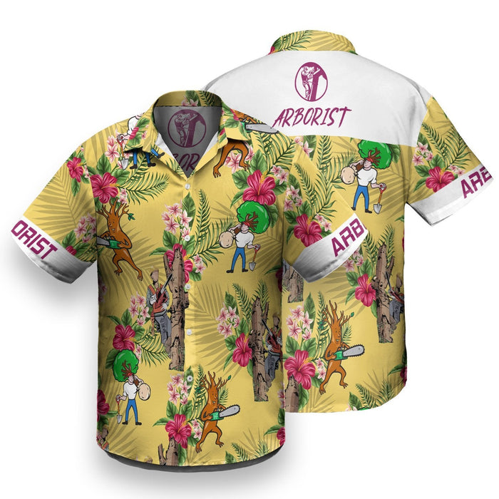 Arborist Pattern On Yellow Background Design Hawaiian Shirt, Hawaiian For Gift