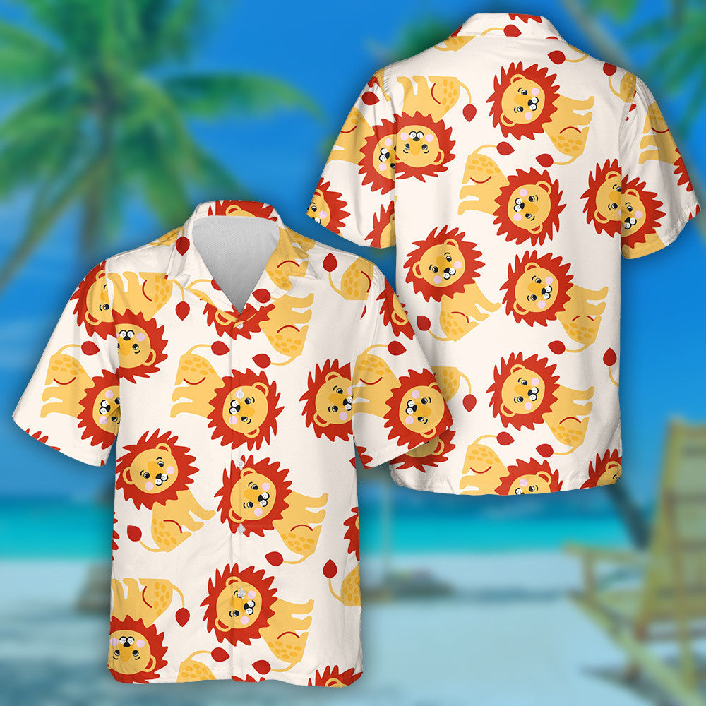 Lion Greannmhar le Seice Corcra ar Chúlra Bándearg Léine Haváís, Bronntanas Léine Haváíais, Bronntanas Nollag