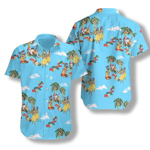 Merry Christmas Santa Claus On Sky Blue Pattern Design Hawaiian Shirt, Hawaiian Shirt Gift, Christmas Gift.