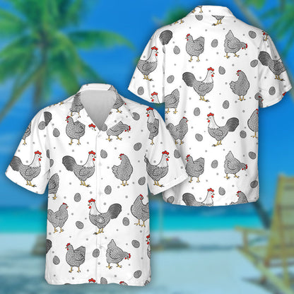 Gray Chicken Hens And Roostrers With Eggs Hawaiian Shirt, Hawaiian Shirt Gift, Christmas Gift