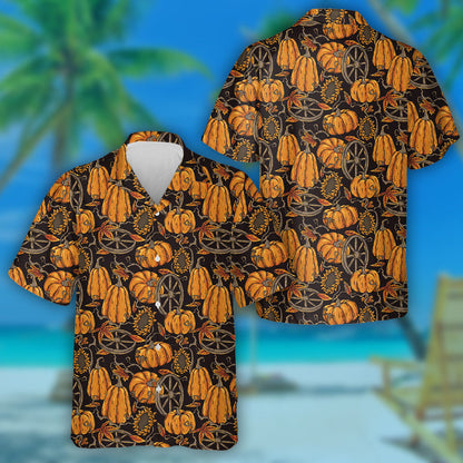 Patrún Oíche Shamhna Le Roth Lus na Gréine Pumpkin Agus Léine Haváíach Duilliúr Oráiste, Bronntanas Léine Haváís, Bronntanas Nollag