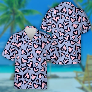 Abstract Heart Leopard Skin On Blue Hawaiian Shirt, Hawaiian Shirt Gift, Christmas Gift