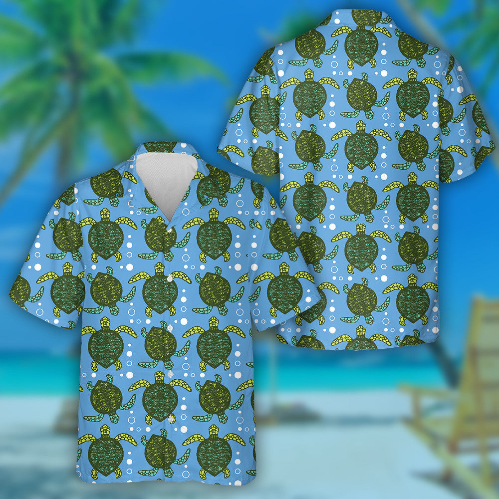 Small Green Turtles On Yellow Background Hawaiian Shirt,Hawaiian Shirt Gift, Christmas Gift