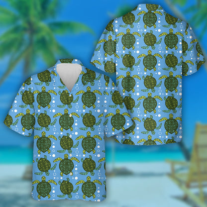 Small Green Turtles On Yellow Background Hawaiian Shirt,Hawaiian Shirt Gift, Christmas Gift
