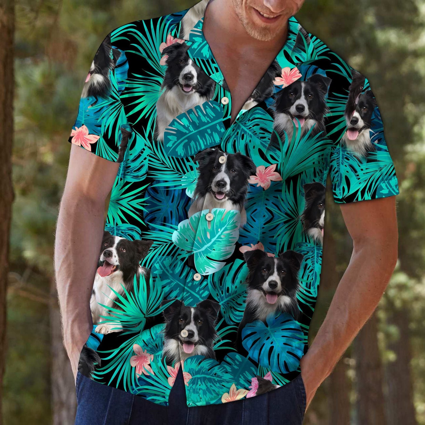 Cute Border Collie Tropical Jungle Design Hawaiian Shirt, Hawaiian Shirt Gift, Christmas Gift
