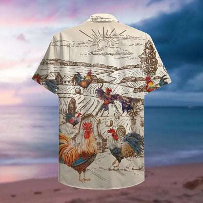 Farm Rooster Style Pretty Ornamental Hawaiian Shirt,Hawaiian Shirt Gift, Christmas Gift