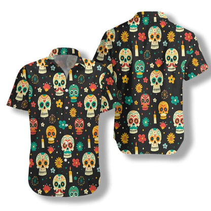 Skull Day Of The Dead Pattern Flower Hawaiian Shirt, Hawaiian Shirt Gift, Christmas Gift