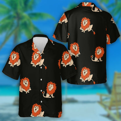 Sad Lion Sitting On Black Background Hawaiian Shirt,Hawaiian Shirt Gift, Christmas Gift