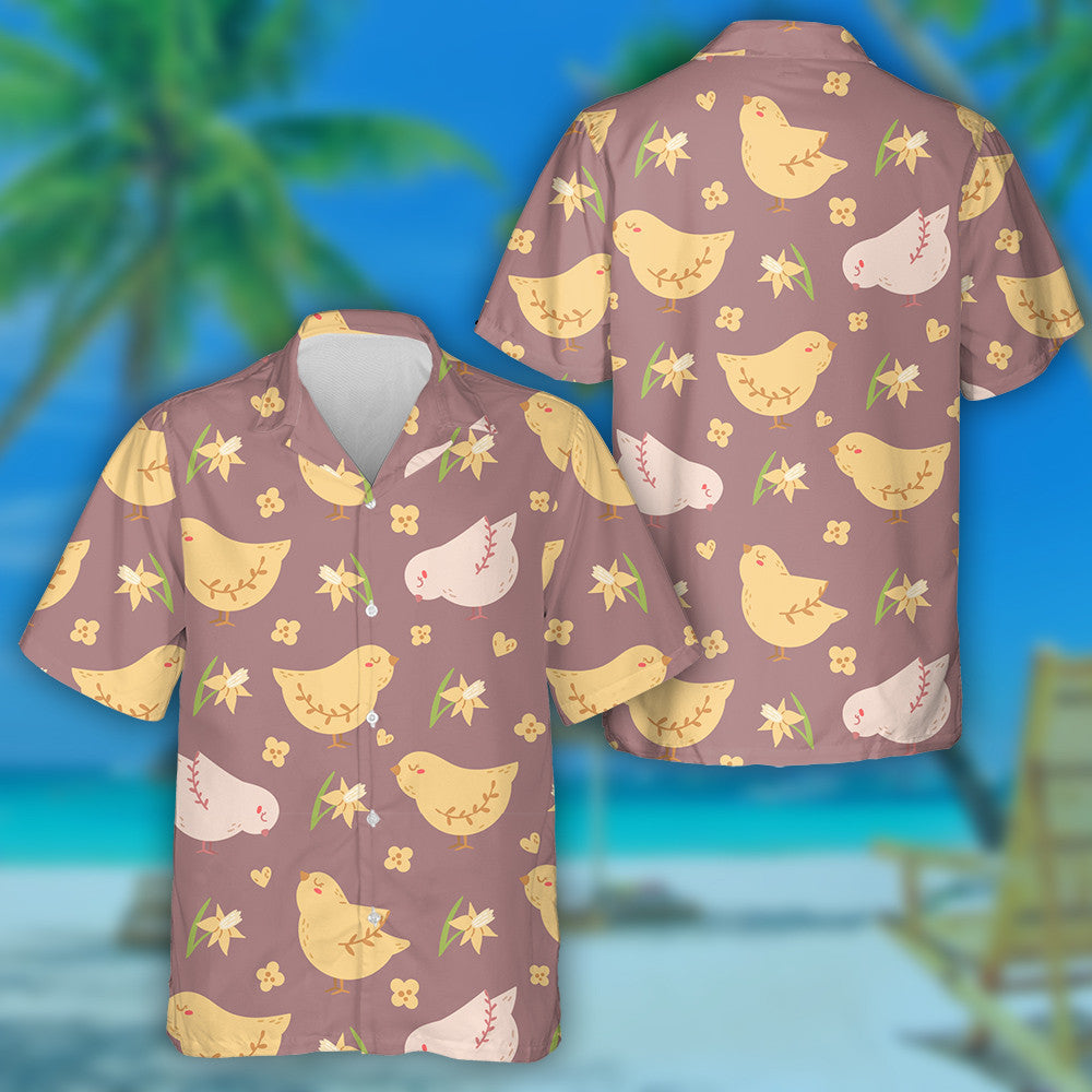 Boho Easter Baby Chicken Flowers 1 Hawaiian Shirt, Hawaiian Shirt Gift, Christmas Gift