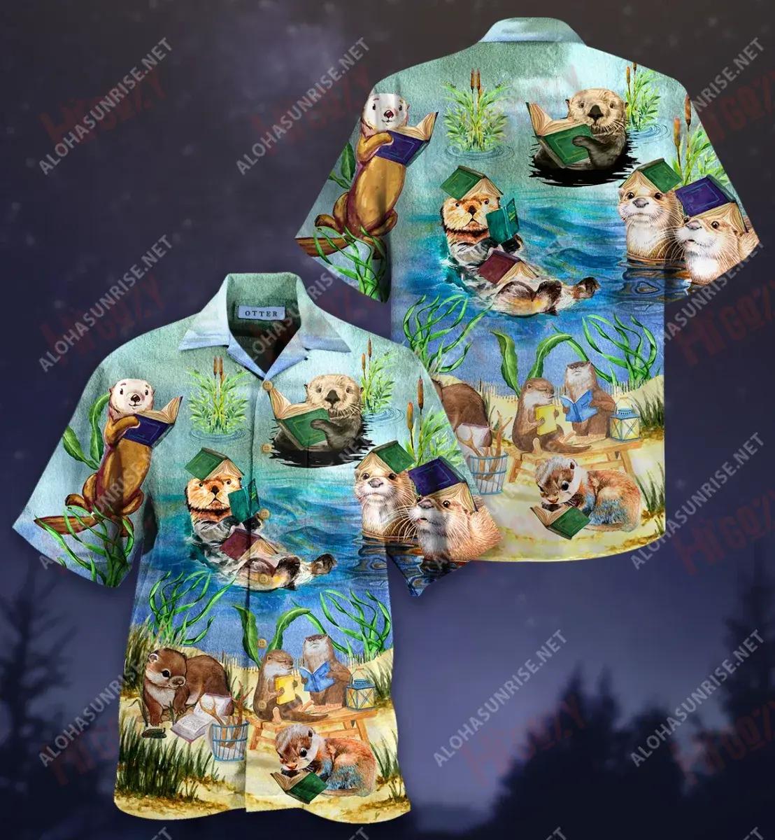 Books Make Otter Day Short Sleeve Shirt Ocean Hawaiian T Shirts Vintage Hawaiian Shirts Hawaiian Shirts For Women, Hawaiian Shirt Gift, Christmas Gift