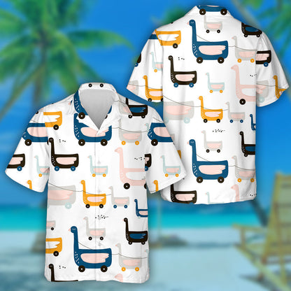 Hand Drawn Cute Duck On Wheels Hawaiian Shirt, Hawaiian For Gift