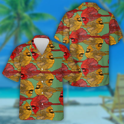 Éan Cairdinéal Dearg Geoiméadrach ar Léine Glas Haváí, Bronntanas Léine Haváíais, Bronntanas Nollag