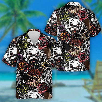 Hand Drawn Cute Dog Portrait Character Hawaiian Shirt, Hawaiian Shirt Gift, Christmas Gift