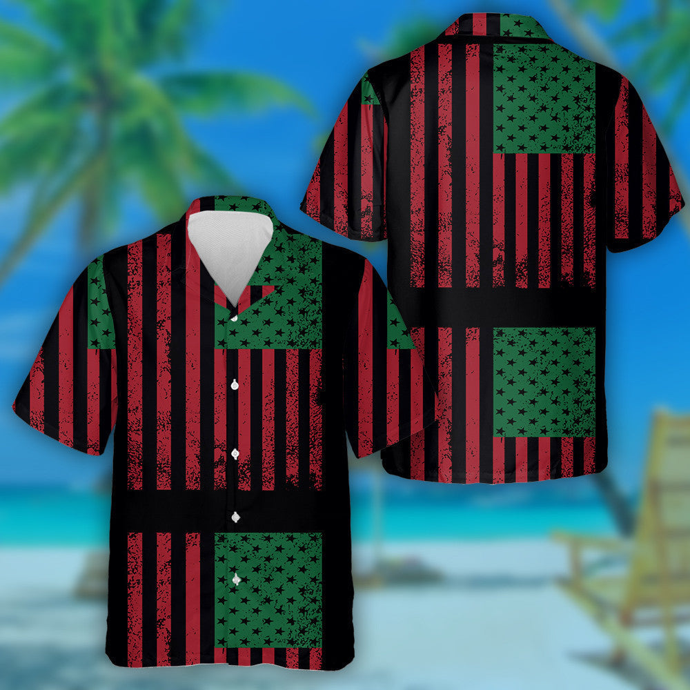Grunge American African Flag Black Background Hawaiian Shirt, Hawaiian Shirt Gift, Christmas Gift