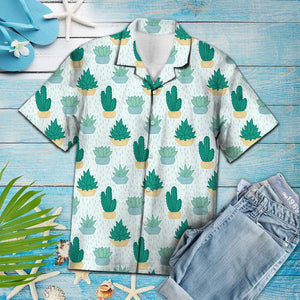 Green Cactus In Pots White Theme Hawaiian Shirt,Hawaiian Shirt Gift, Christmas Gift