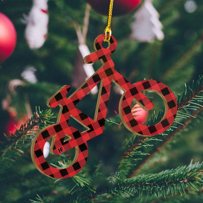 Bicycle Buffalo Plaid Pattern Ornament, Christmas Ornament Gift, Christmas Gift, Christmas Decoration
