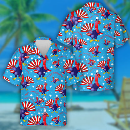 Happy Thanksgiving Cartoon Tturkey With National Flag Hawaiian Shirt, Hawaiian Shirt Gift, Christmas Gift