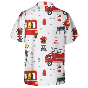 Little Fire Dogs In Cartoon Background Hawaiian Shirt, Hawaiian For Gift