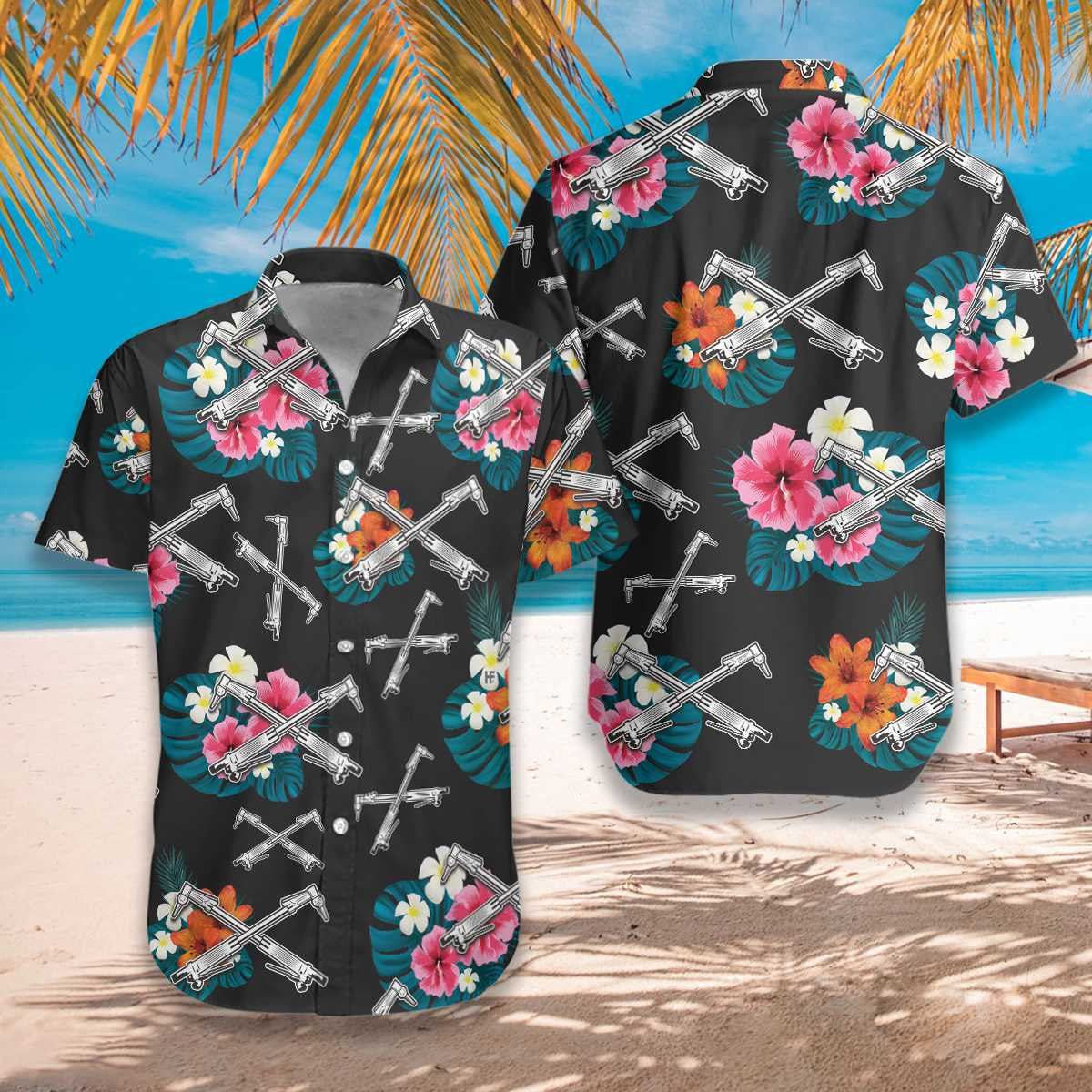 Oibrí Iarainn Tropical In Black Léine Haváí Ornáideach Réidh, Bronntanas Léine Haváís, Bronntanas Nollag