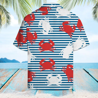 Amazing Crab On Blue Striped Pattern Hawaiian Shirt, Hawaiian For Gift