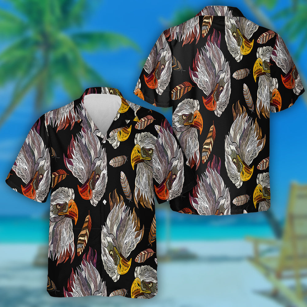 Embroidery Head Eagle And Feathers Hawaiian Shirt,Hawaiian Shirt Gift, Christmas Gift