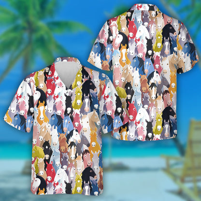 Colourful Cartoon With Cute Horses Background Hawaiian Shirt,Hawaiian Shirt Gift, Christmas Gift