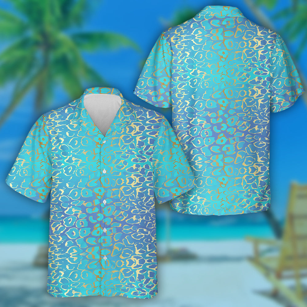 Animal Leopard Blue And Gold Texture Hawaiian Shirt, Hawaiian For Gift