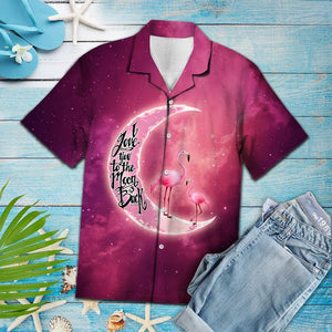 Flamingo Standing On Crescent Moon Pink Stardust Sky Hawaiian Shirt, Hawaiian Shirt Gift, Christmas Gift