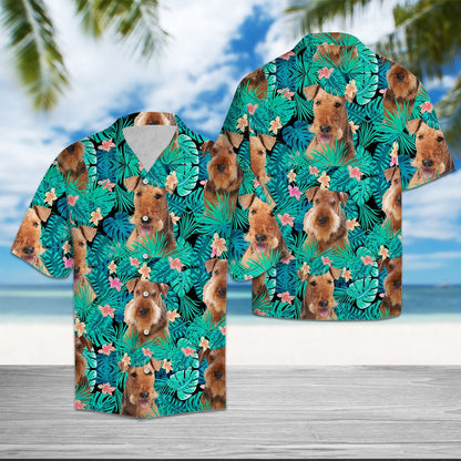 Airedale Terrier Tropical Vintage Style Hawaiian Shirt, Hawaiian For Gift