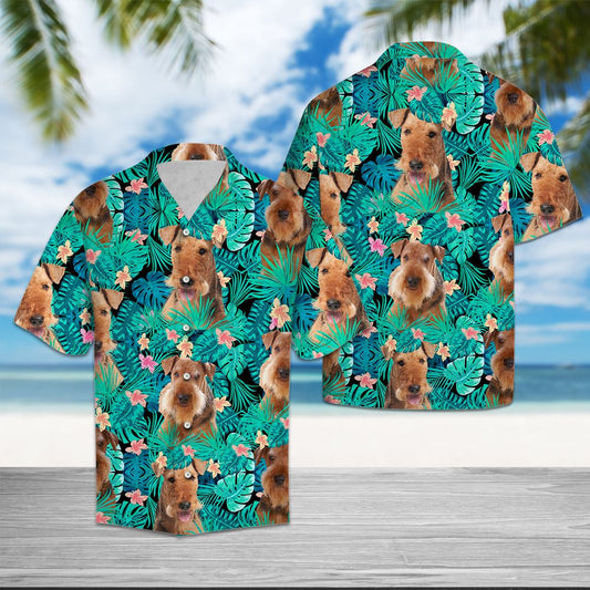 Airedale Terrier Tropical Vintage Style Hawaiian Shirt, Hawaiian For Gift