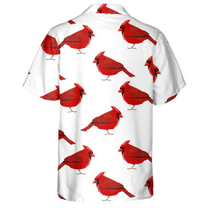 Wildlife Red Cardinal Bird On White Hawaiian Shirt, Hwaiian For Gift