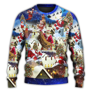 Christmas Up On Rooftop Santa's Busiest Night With Reindeer Ugly Christmas Sweater, Christmas Gift, Gift Christmas 2024