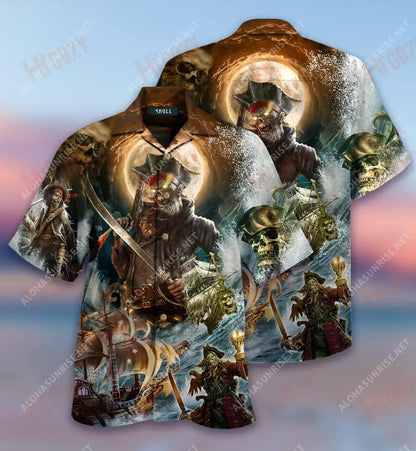 Be Scared As Full Moon Rises - I Am Skull Pirate Short Hawaiian Shirt Summer Aloha Shirt Vintage Hawaiian Shirts Funny Hawaiian Shirts,Hawaiian Shirt Gift, Christmas Gift