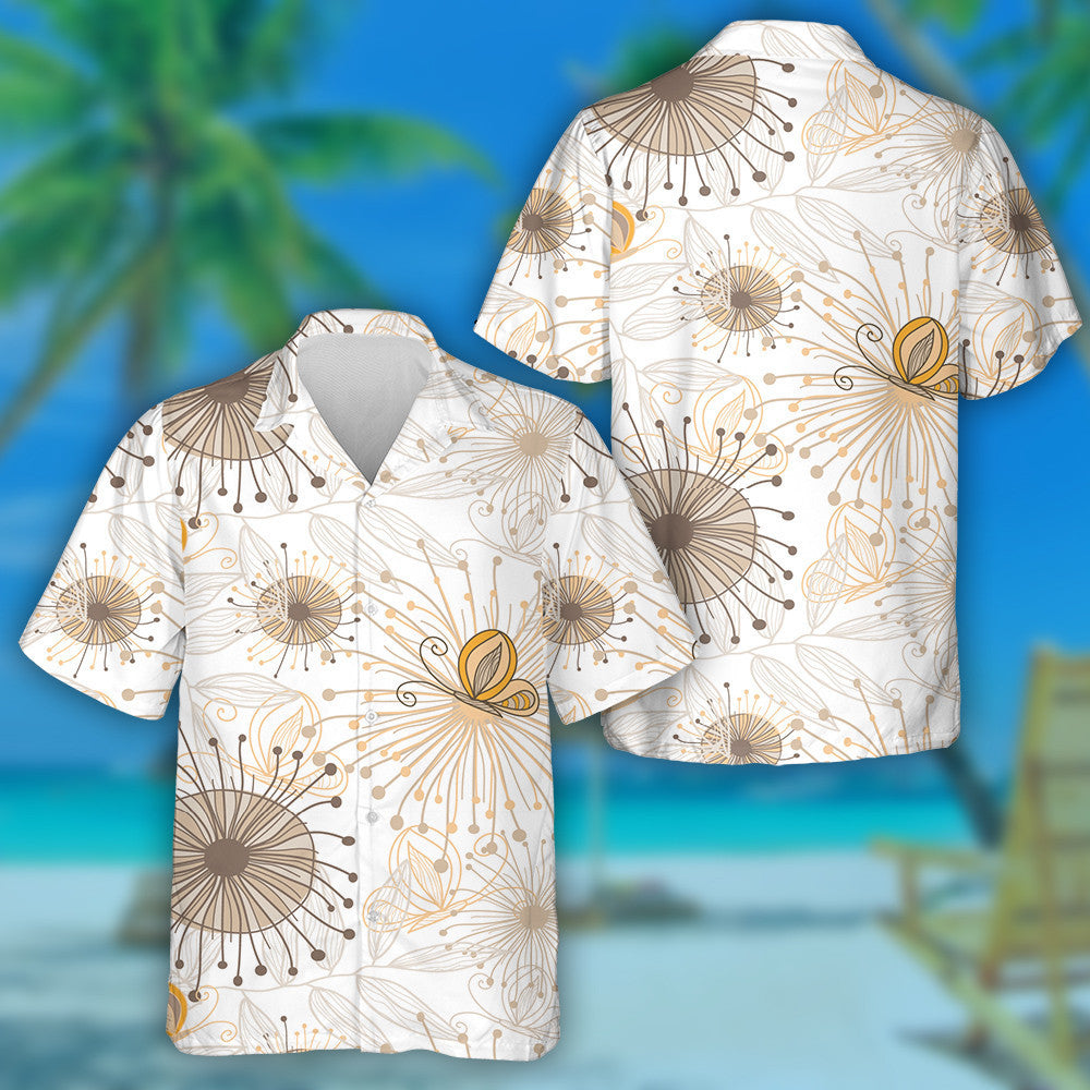 Stíl Retro Lámhtharraingthe Le Féileacán Agus Bláthanna Léine Haváís, Bronntanas Léine Haváís, Bronntanas Nollag