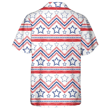 Tribal Ethnic Patriotic Red Blue American Stars Hawaiian Shirt, Hawaiian Shirt Gift, Christmas Gift