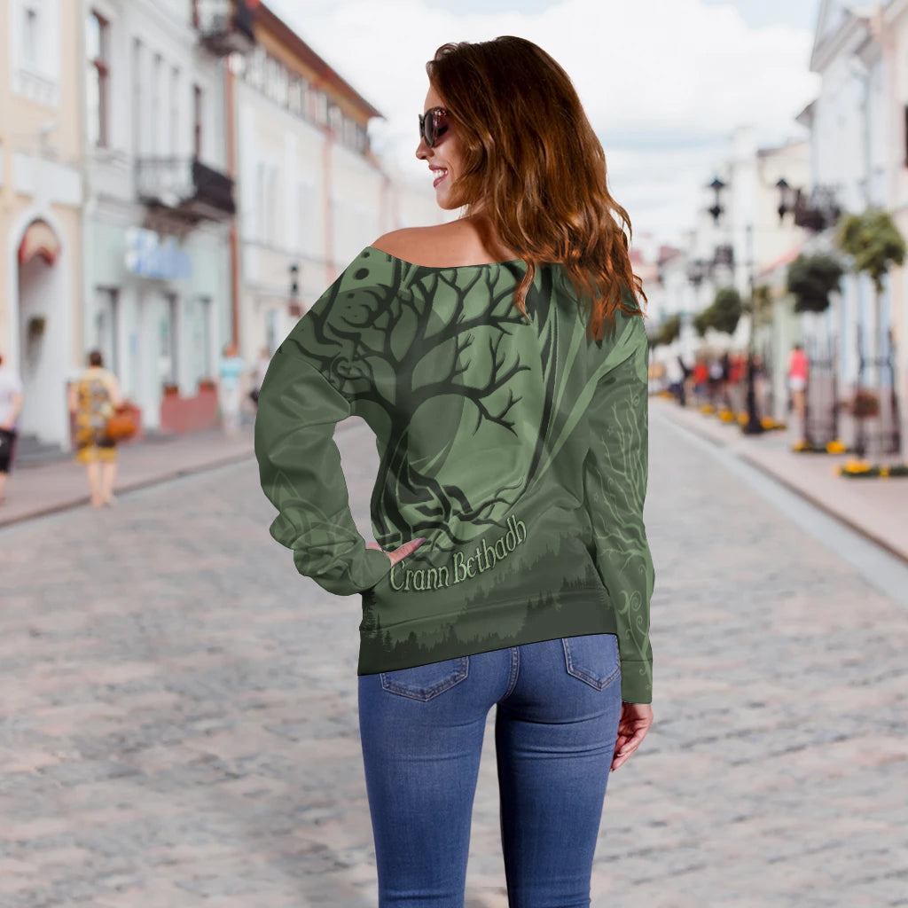 Crann na Beatha Ceilteach le Corrán Geansaí Wolf Spirit Off Shoulder Geansaí Crann Bethadh, Geansaí Gránna Nollag, Bronntanas Nollag, Bronntanas Nollag 2024