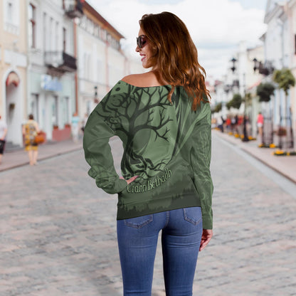 Crann na Beatha Ceilteach le Corrán Geansaí Wolf Spirit Off Shoulder Geansaí Crann Bethadh, Geansaí Gránna Nollag, Bronntanas Nollag, Bronntanas Nollag 2024