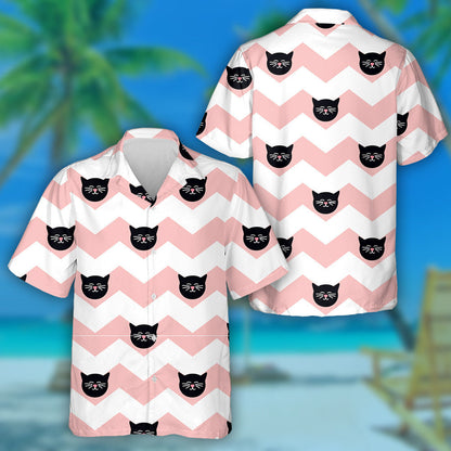 Black Cats On Chevron Zig Zag Background Hawaiian Shirt, Hawaiian Shirt Gift, Christmas Gift