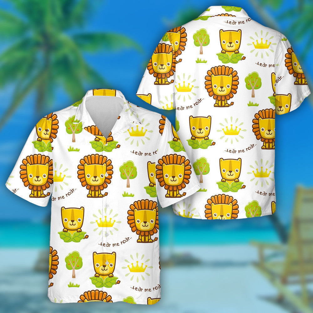 Funny Lion With Gold Crown And Trees Hawaiian Shirt, Hawaiian Shirt Gift, Christmas Gift